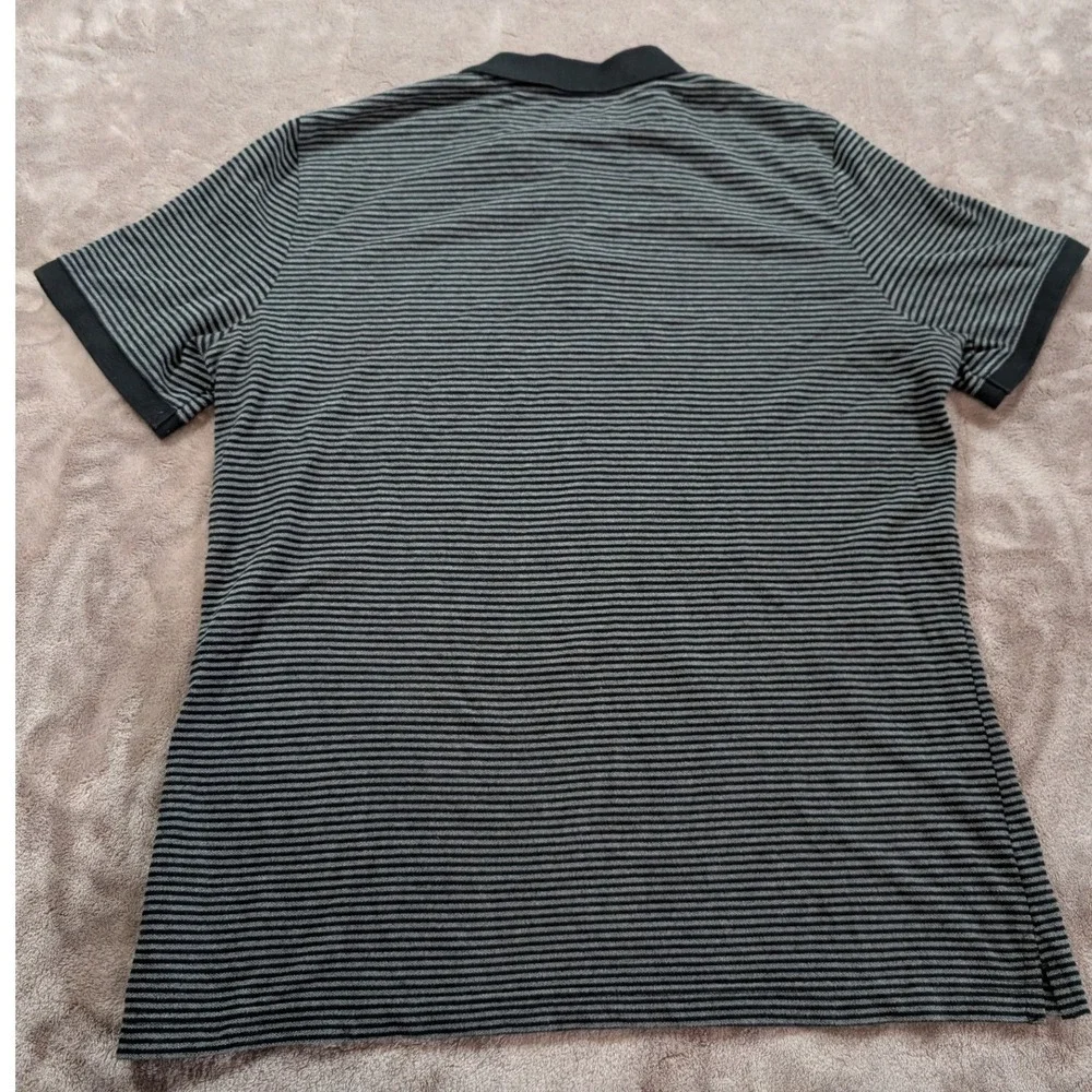 Banana Republic Mens Polo Shirt Large Black Grey Striped Short Sleeve Cotton L/G